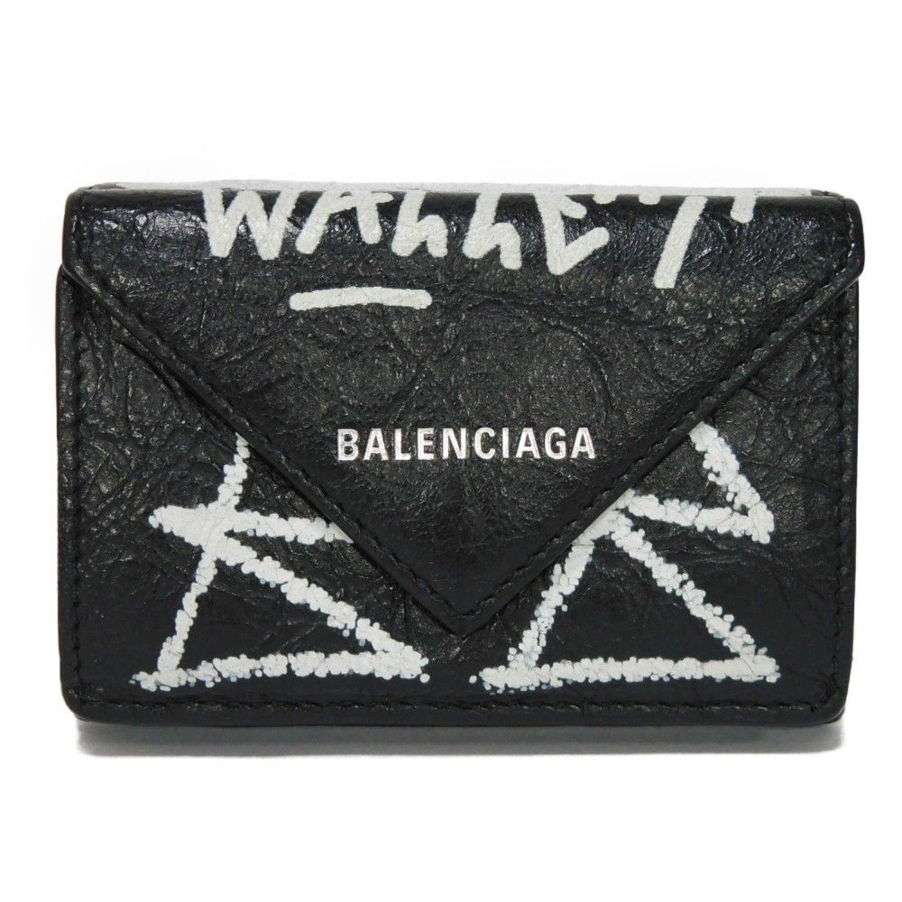 BALENCIAGA バレンシアガ ペーパー ミニ ウォレット グラフィティ 落書き ブラック ホワイト 箔押し スナップボタン コンパクトウォレット  新ロゴ 三つ折り財布 391446 0FE0 1090 - メルカリ