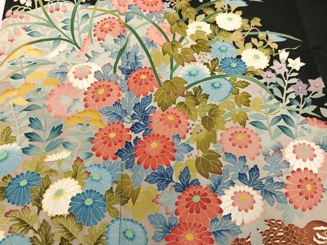 平和屋着物○本加賀友禅作家 奥原一就 黒留袖 花鳥文 正絹 逸品  