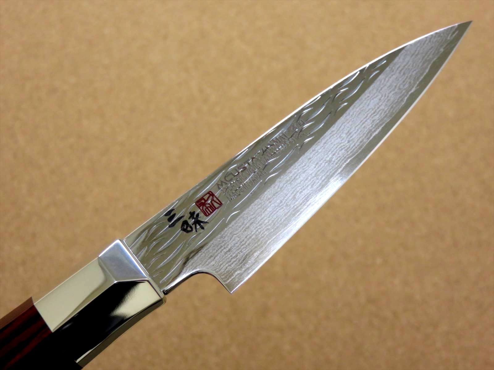 関の刃物 パーリングナイフ 90mm 三昧 波目 ダマスカス33層 小型両刃