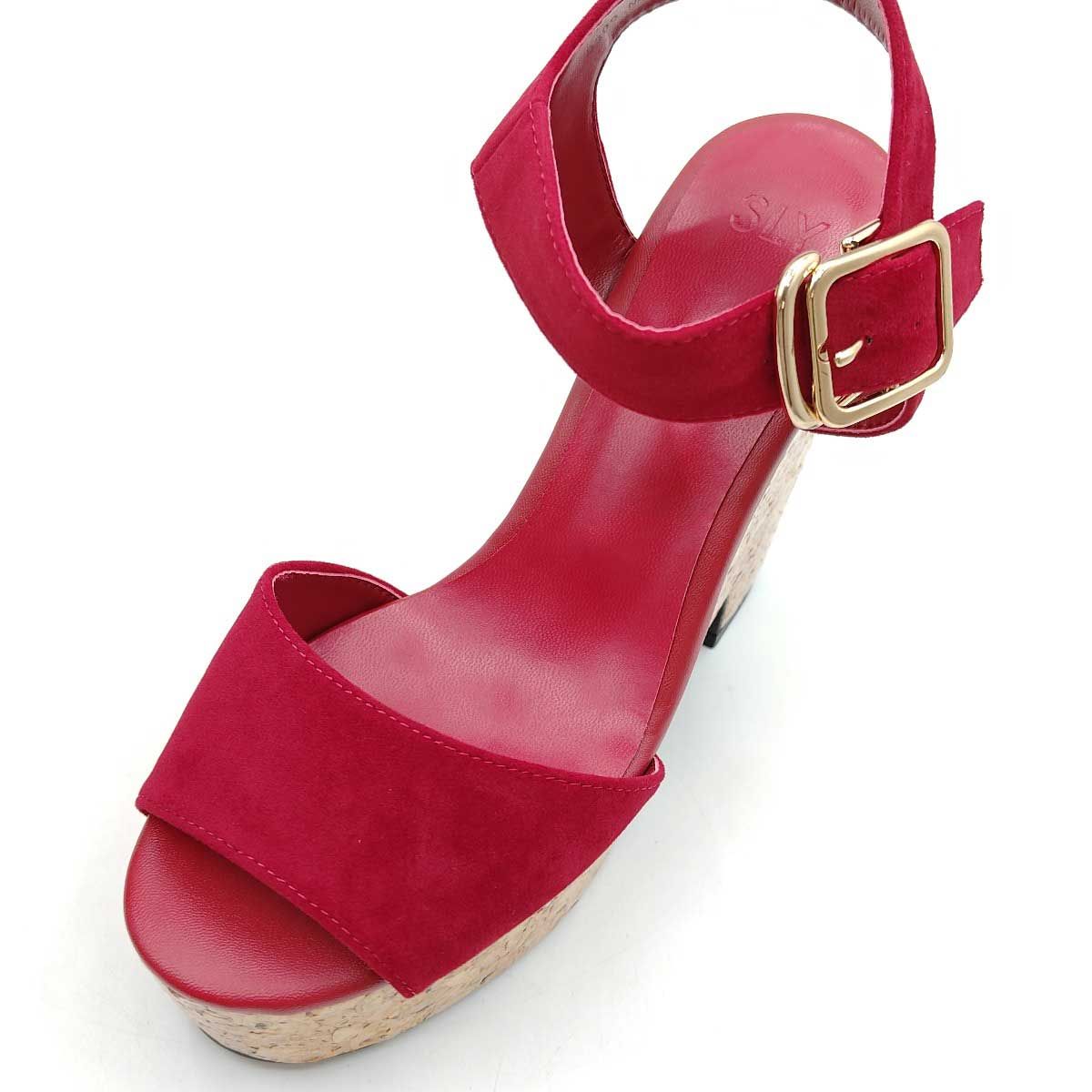 【未使用】スライ CORK WEDGE サンダル ストラップ ヒール (23.5-24cm) Mレッド  030ASM55-0300 レディース SLY