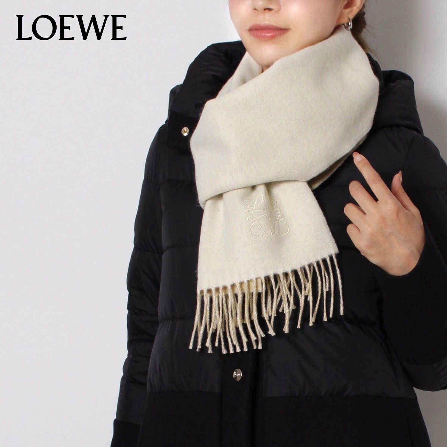 ロエベ LOEWE ANAGRAM SCARF ウール+カシミヤ バイカラー スカーフ