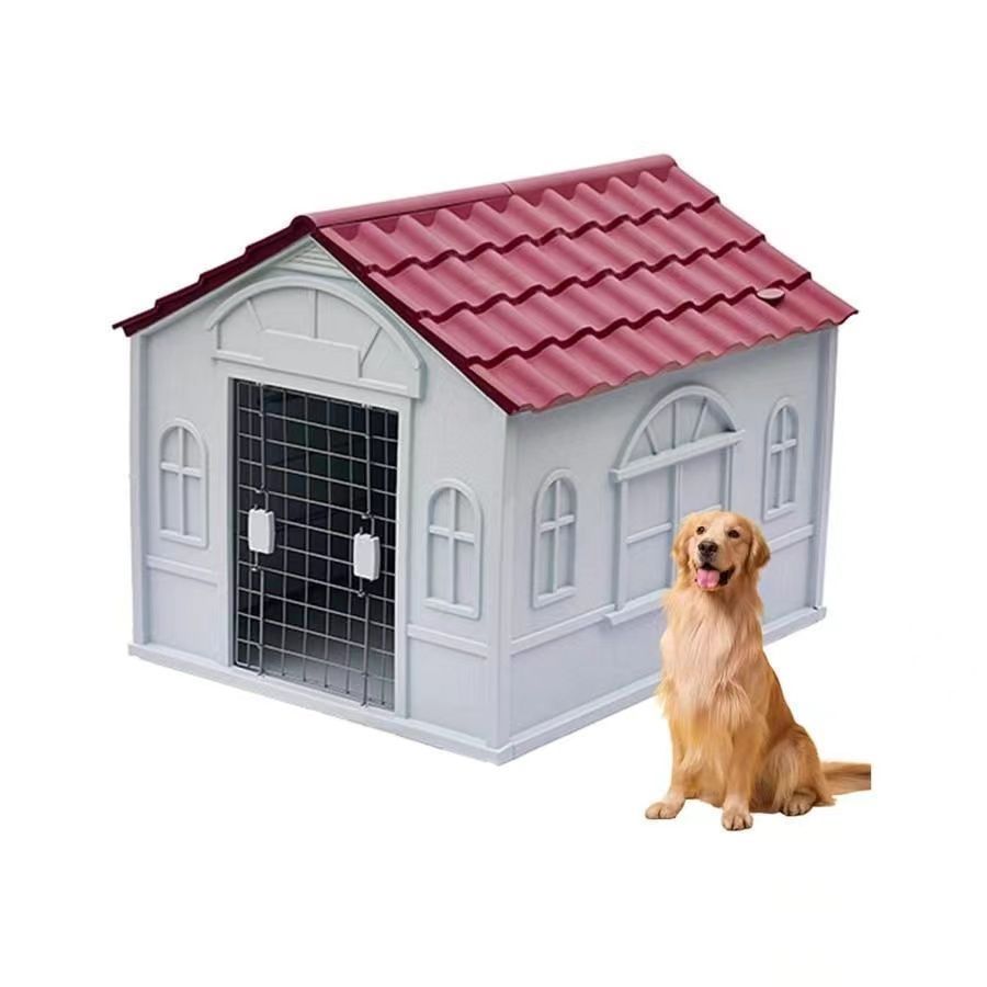木製犬小屋 スロープ屋根 丸い入り口（ペットゲート大型犬の通販