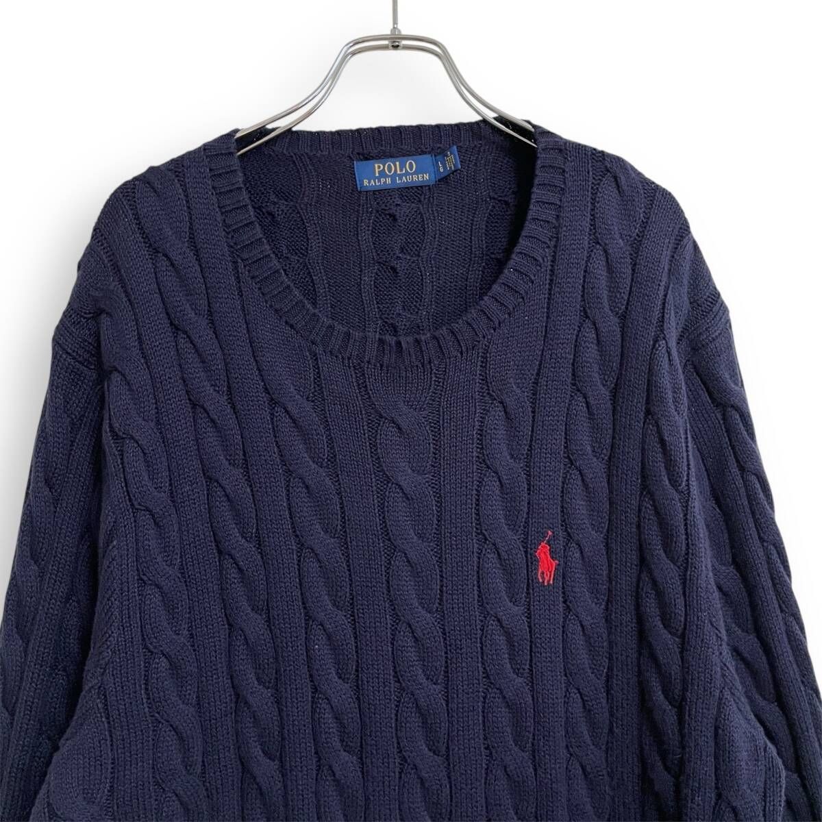 R2535 現行タグ POLO RALPH LAUREN ポロ ラルフローレン コットン ケーブルニット セーター ネイビー L