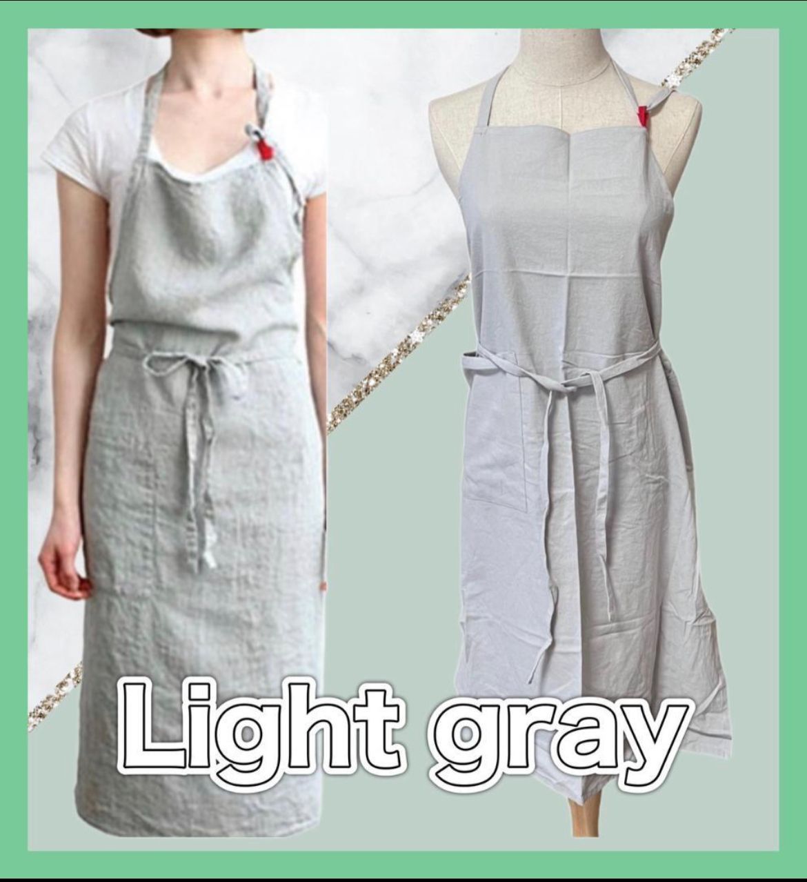 綿麻エプロン リネンシンプル おしゃれカフェ料理 男女 グレー ブルー