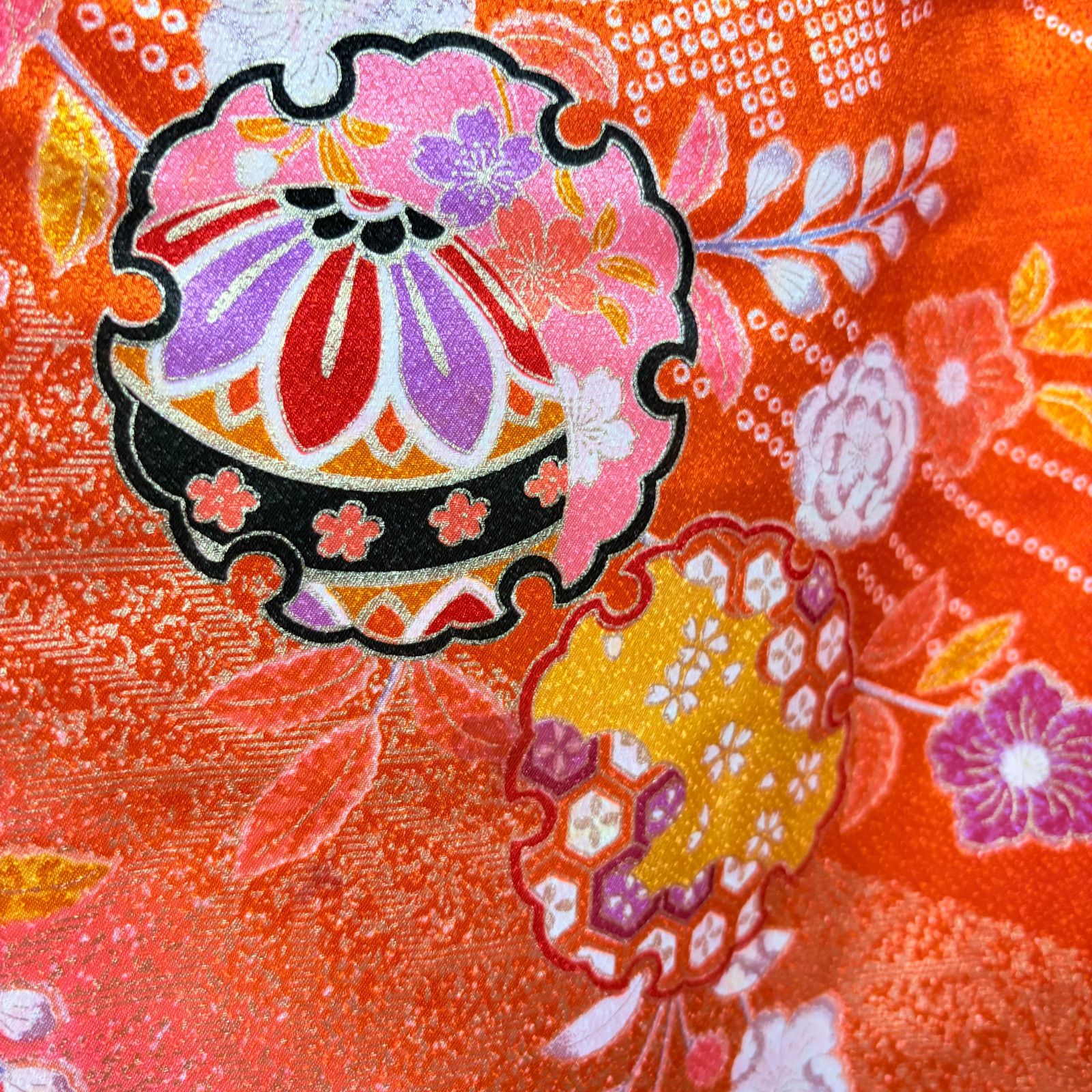 女の子 正絹 着物 七五三 七草 晴れ着 総柄 和柄 レトロ 女の子 正絹