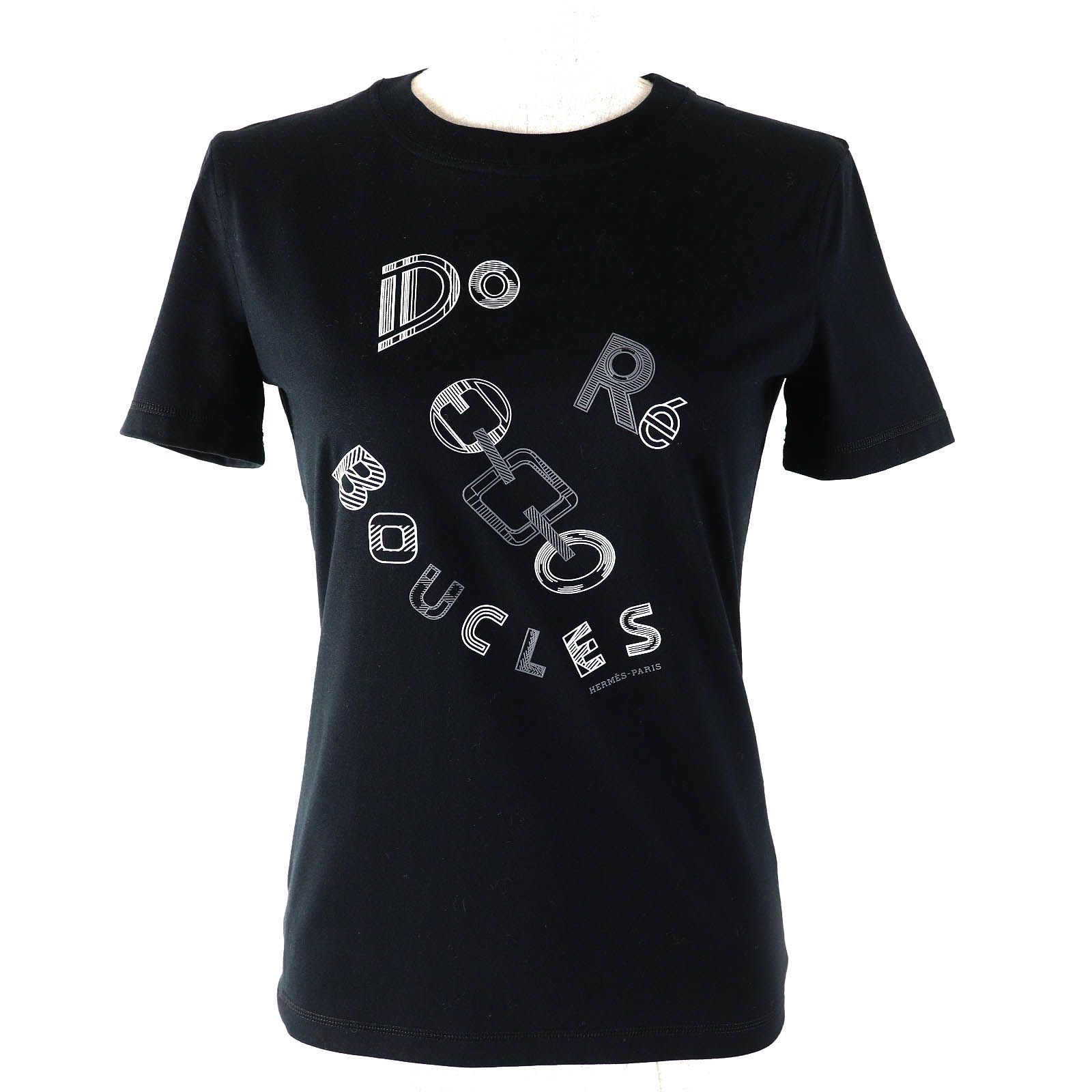△HERMES エルメス 3H4611DL Do Re Boucles ド レ ブックル コットン100％ クルーネック 半袖Ｔシャツ ブラック 34 フランス製 レディース ◎