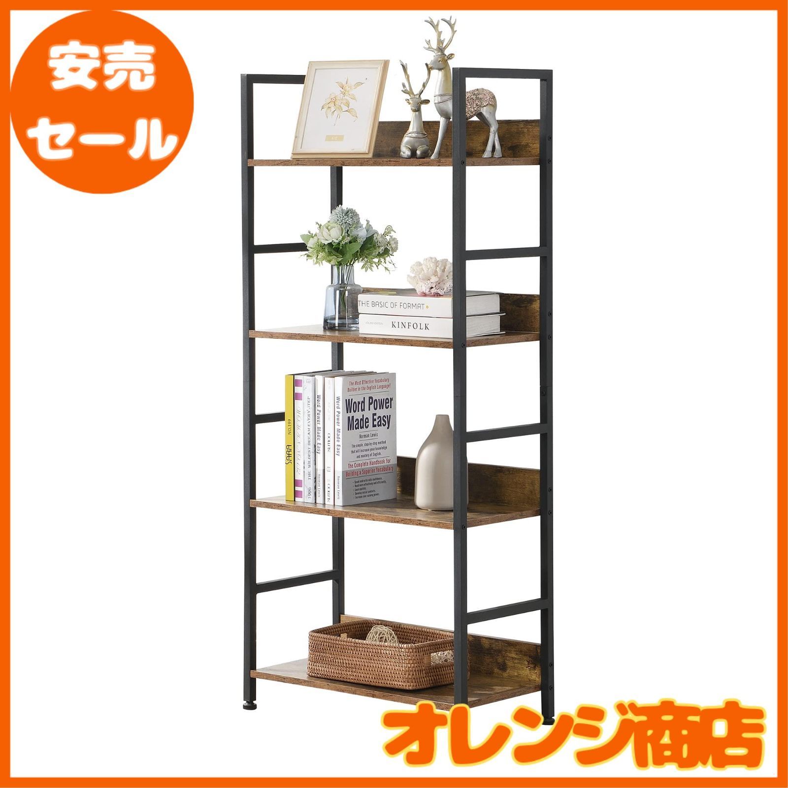 Size:L-4段-茶色 XINYF オープンシェルフ ラック 4段 幅60奥行30高さ