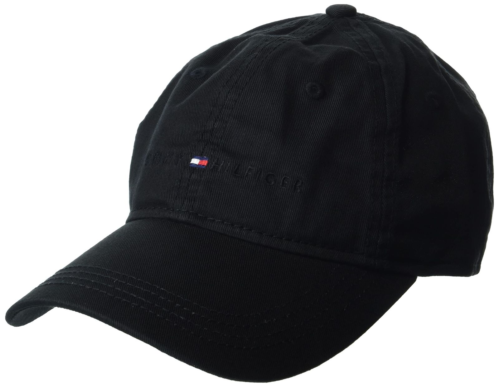 Tommy Hilfiger メンズ ロゴ ダッド ベースボールキャップ， ブラック///ホワイト， One Size 