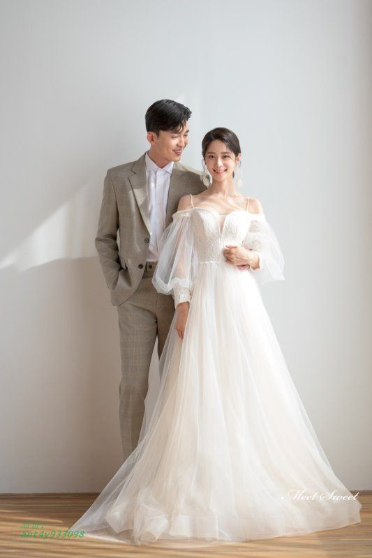 ウェディングドレス フォトウェディング 二次会 花嫁 白 ワンピース パフスリーブ ロングドレス エレガンス レトロドレス 韓国風 結婚式 披露宴 ブライダル ウェディングドレス フォトウェディング 二次会 花嫁 白 ワンピース