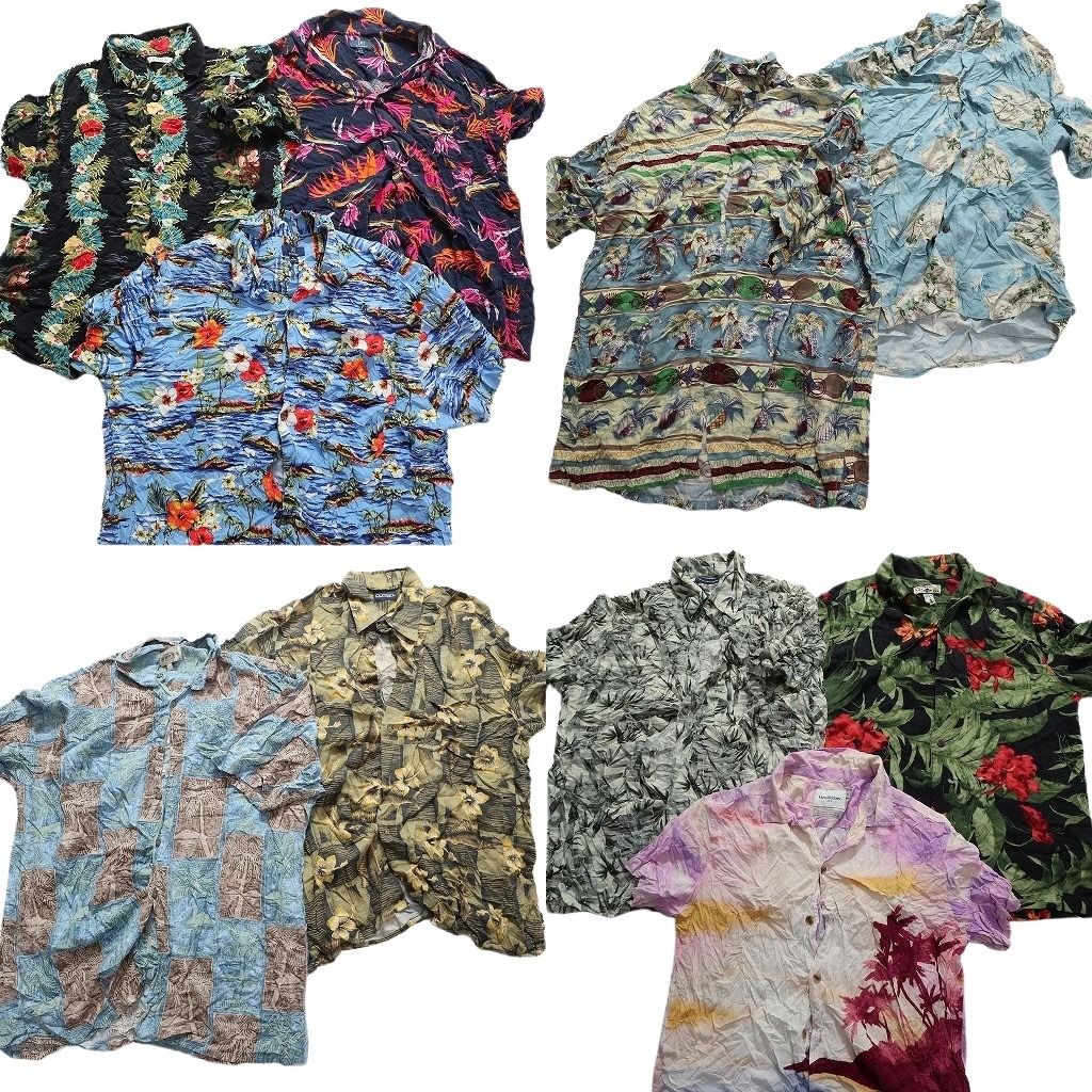 古着卸 レーヨン系 アロハシャツ 半袖シャツ 10枚セット メンズ M ハイビスカス リーフ柄 パームツリー 古着 NA3382
