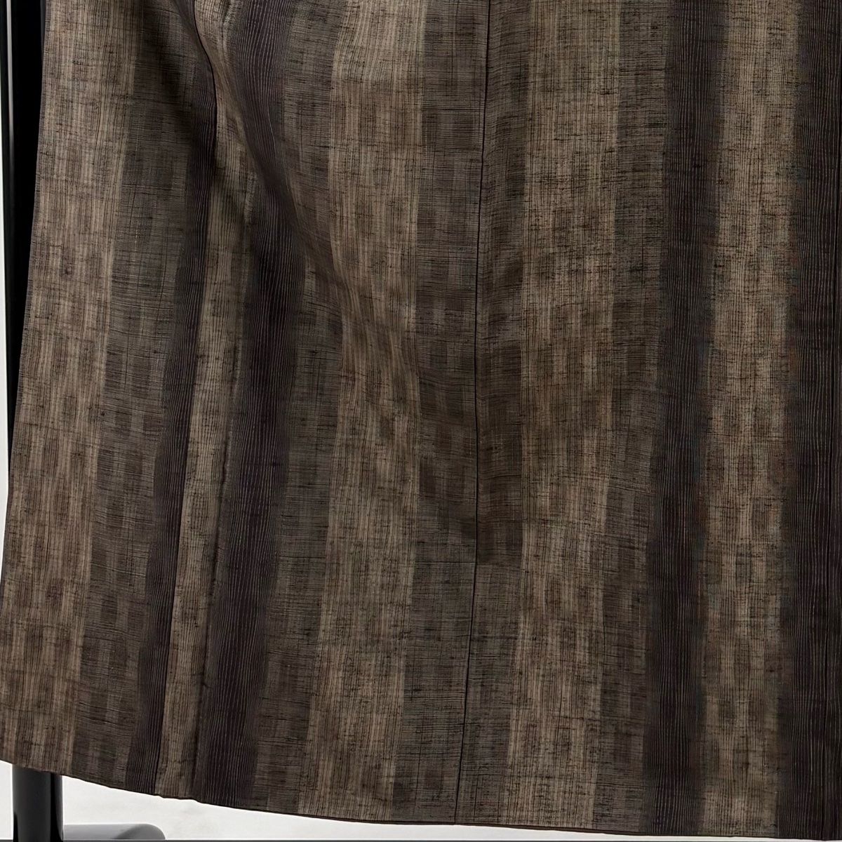 紬 身丈154.5cm 裄丈61cm S 袷 柿渋染 落款 証紙 縦縞 焦茶色 正絹