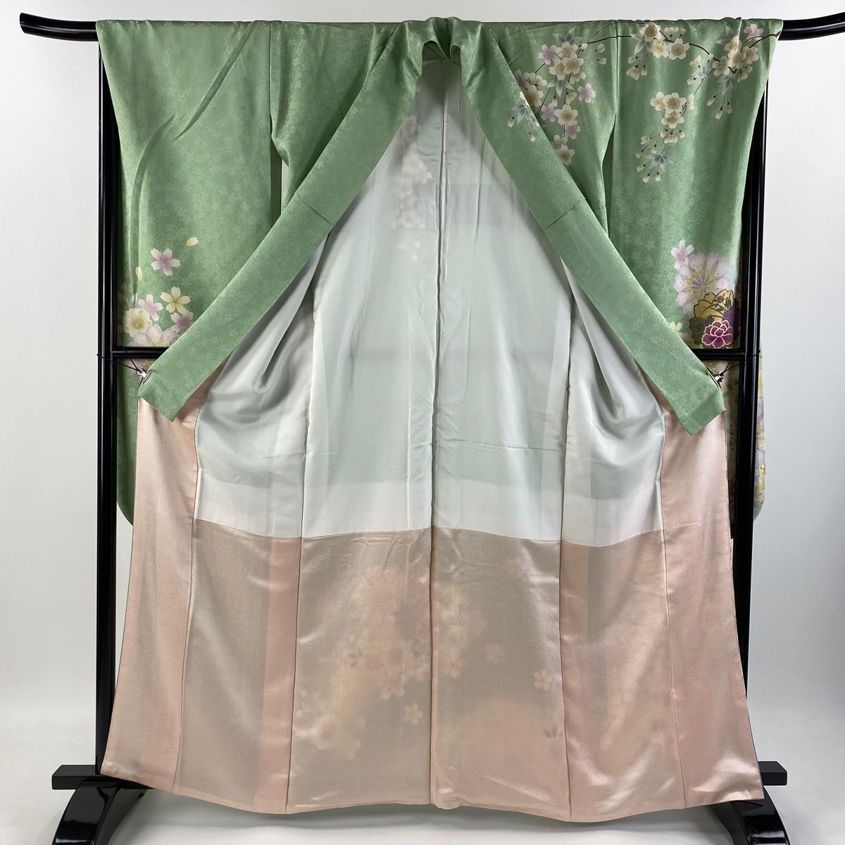 振袖 身丈162.5cm 裄丈68.5cm L 袷 袋帯フルセット 桜 牡丹 金糸