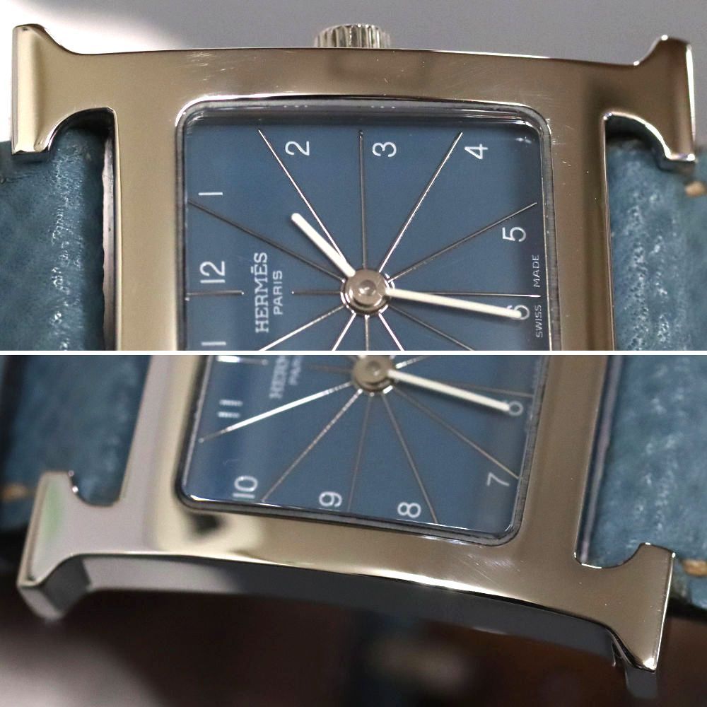 【日本製】 HERMES エルメス Hウォッチ(HH1.210)腕時計 レディース Qz 青 時計
