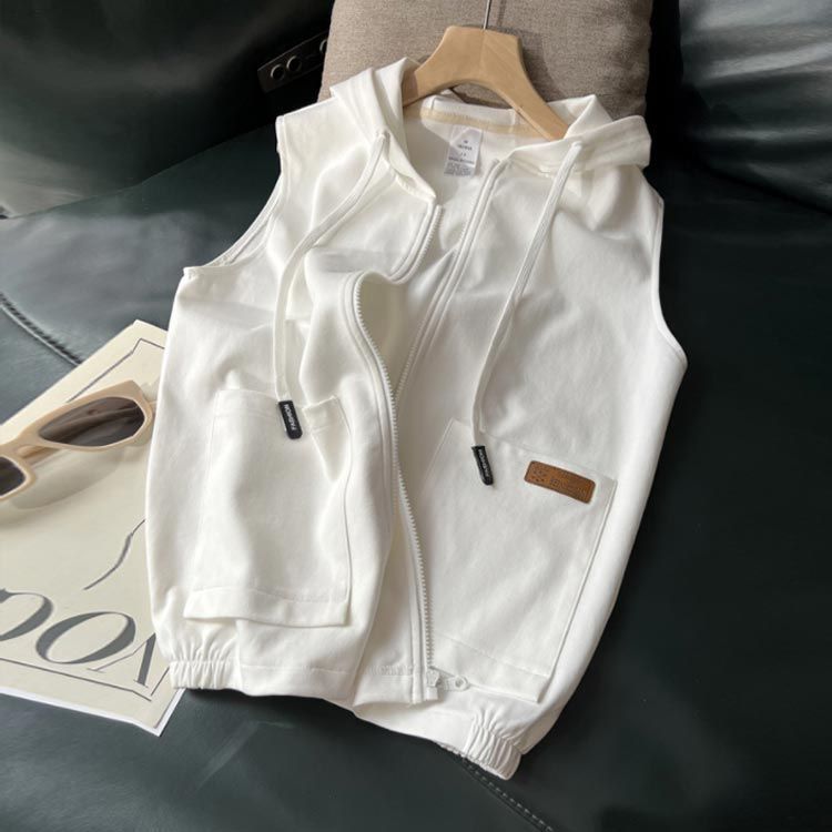 ⬜︎Abercrombie&Fitch ホワイト フード付きベスト レディース ベスト パーカー レディース 春 夏 秋 前開き トップス フード