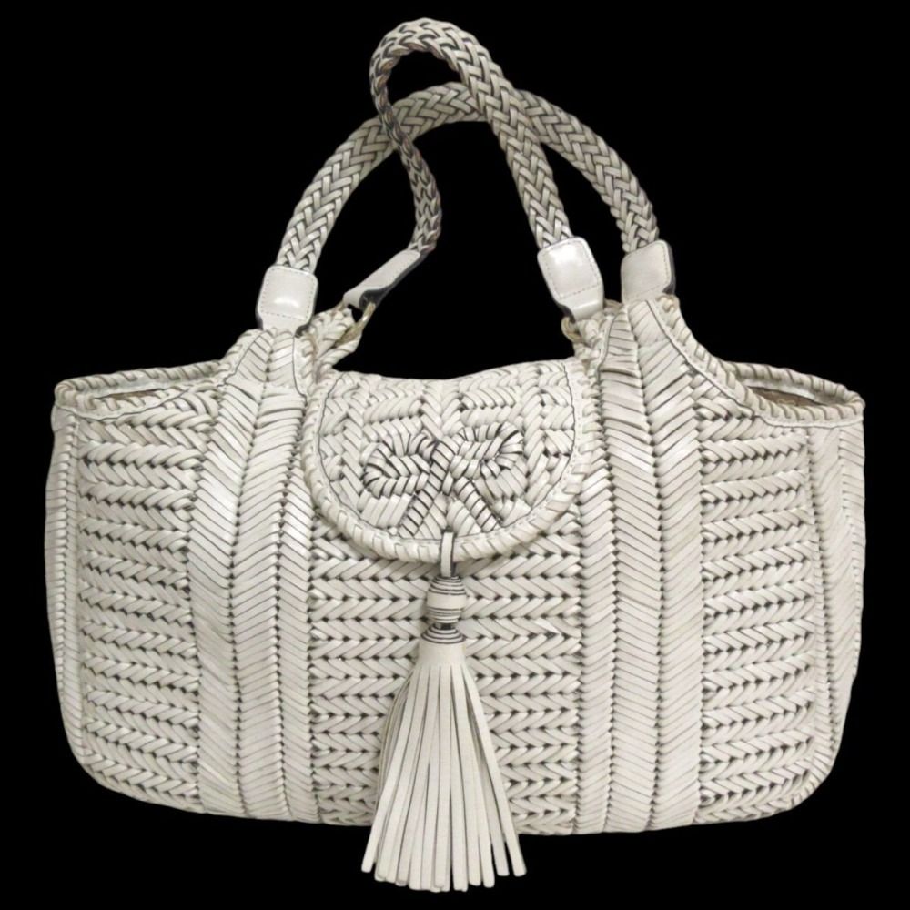 良品 ANYA HINDMARCH アニヤハインドマーチ ニーソン レザー 編み込み 