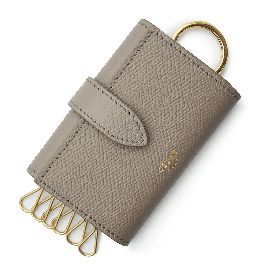 セリーヌ エッセンシャル 6連 キーケース キーリング付き カーフスキン レザー ペブル グレージュ アンティークゴールド金具 CELINE