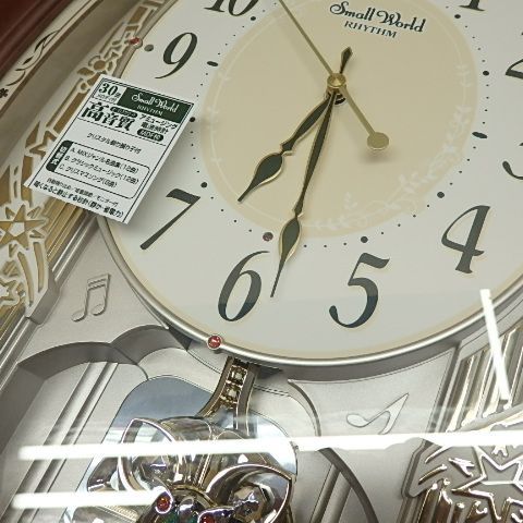 リズム時計 電波掛時計 スモールワールドセレブレ 茶色半艶仕上(白
