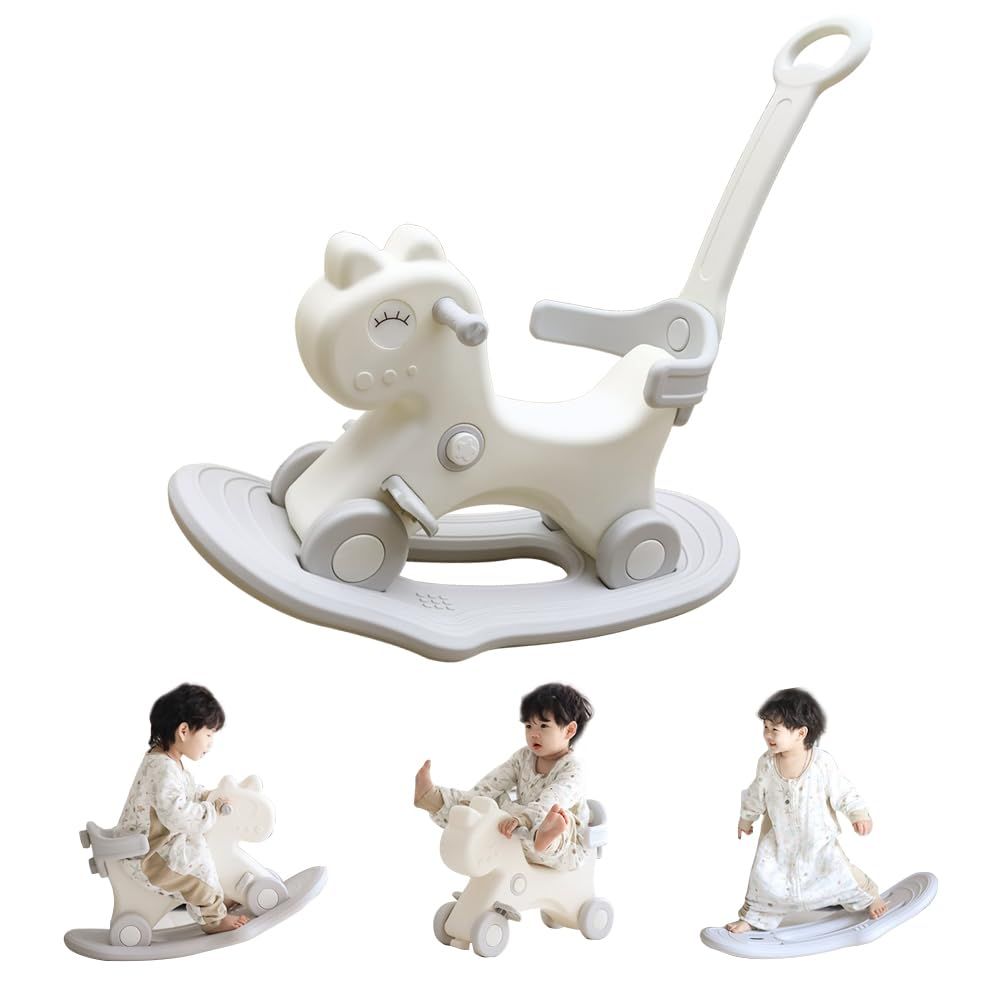 LEJUMP 三輪車 押し棒付き 子供用 一台四役 4in1 三輪車のりもの 木馬 ロッキングホース 足蹴り車兼用 バランスボード ゆらゆら バランスバイク 室内 バランス乗り物 トレーニング 誕生日 祝い 贈り物 クリスマス プレゼント 男女兼用