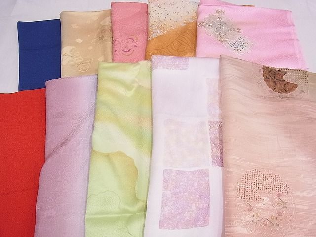 平和屋-こころ店■和装小物 上質な帯揚げ10枚セット 手描き 絞り 中国三大刺繍 汕頭刺繍 スワトウ刺繍 寿光織 金糸 逸品 未使用3kk2111