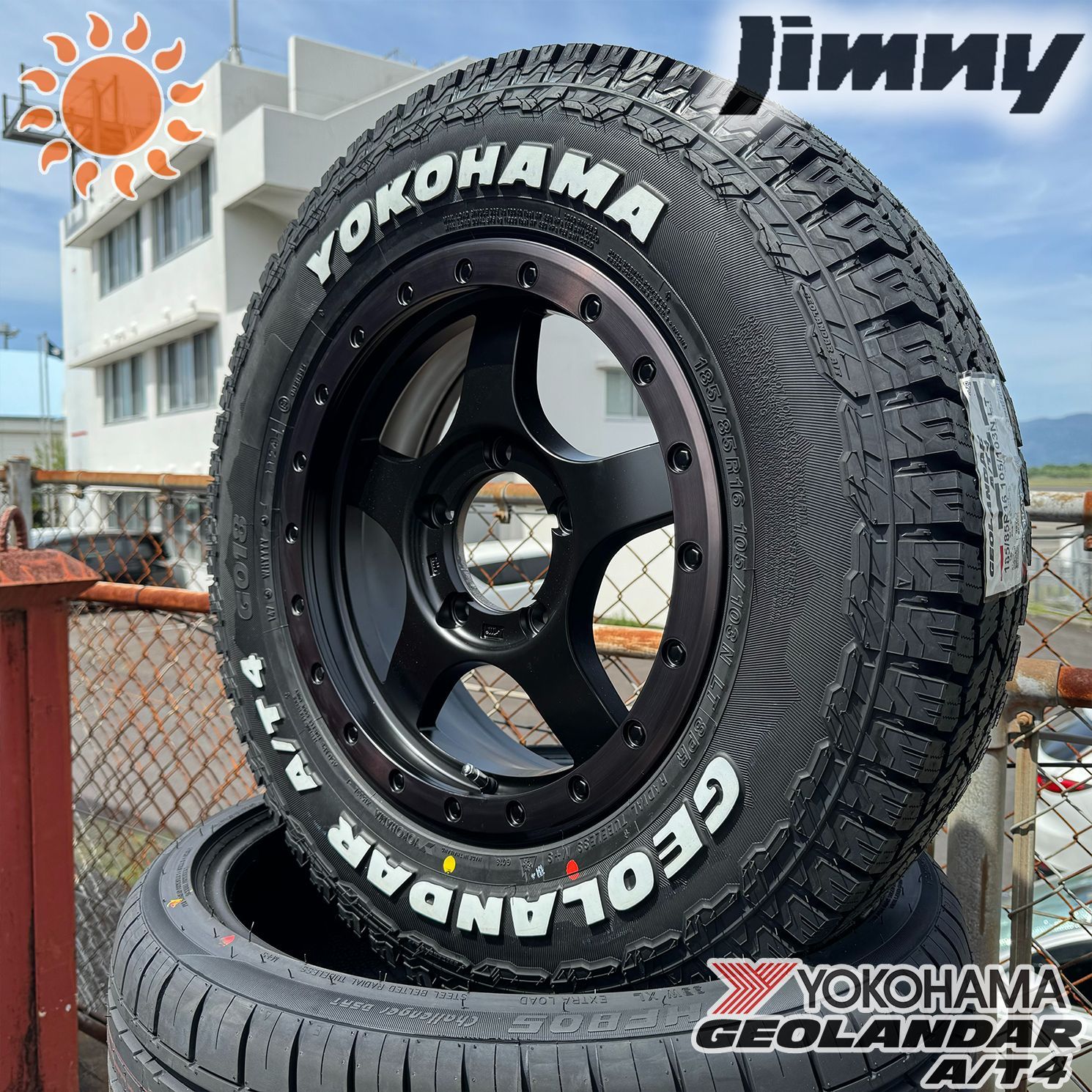 ジムニー JB64 JB23 JA11 JA12 タイヤホイール 16インチ 4本セット ヨコハマ ジオランダー AT4 185/85R16  ホワイトレター BountyCollection BDX05 マッドブラック オールテレンタイヤ ジムニーカスタム