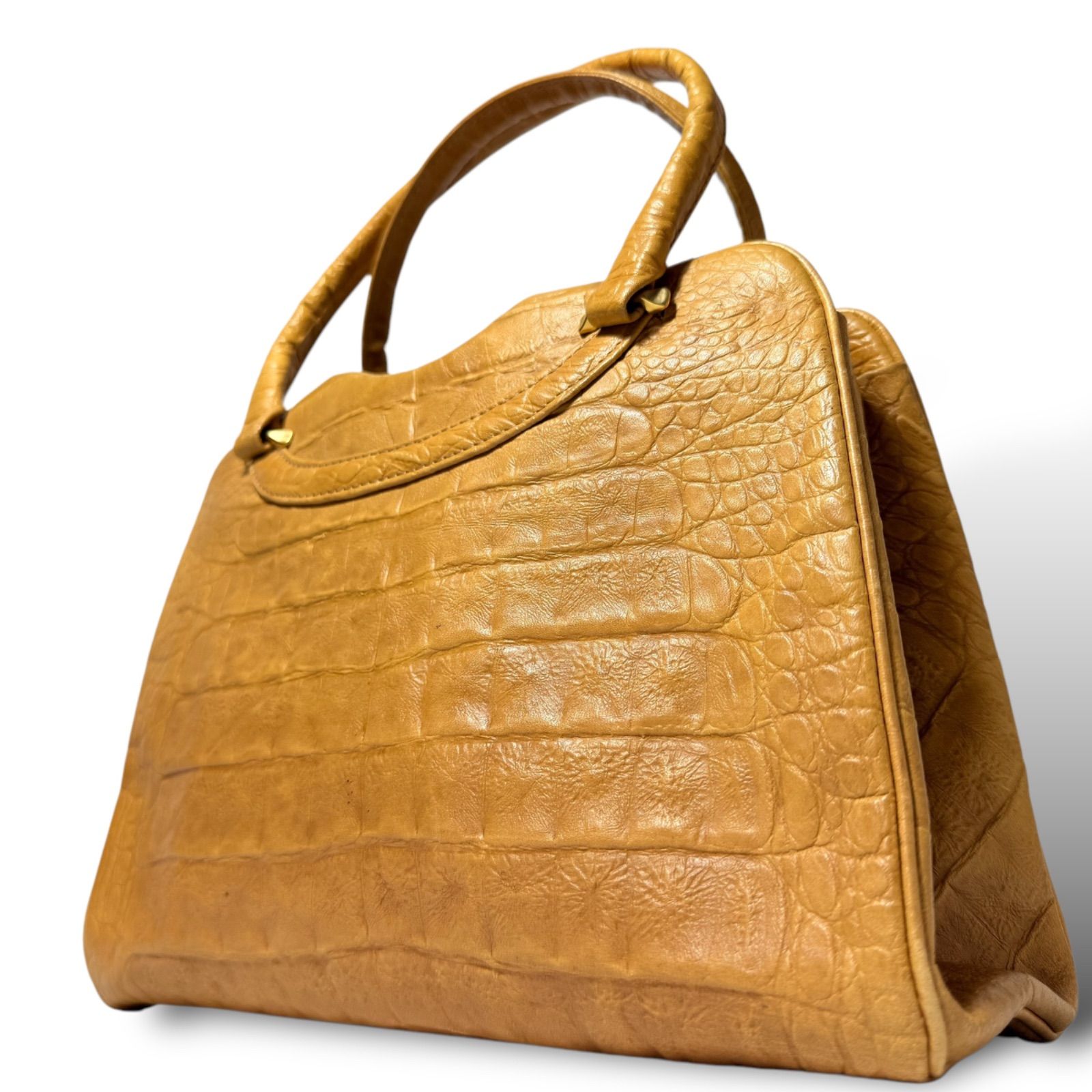 美品】 Wild Croco ワイルドクロコ レザー 本革 ハンドバッグ 手提げ 