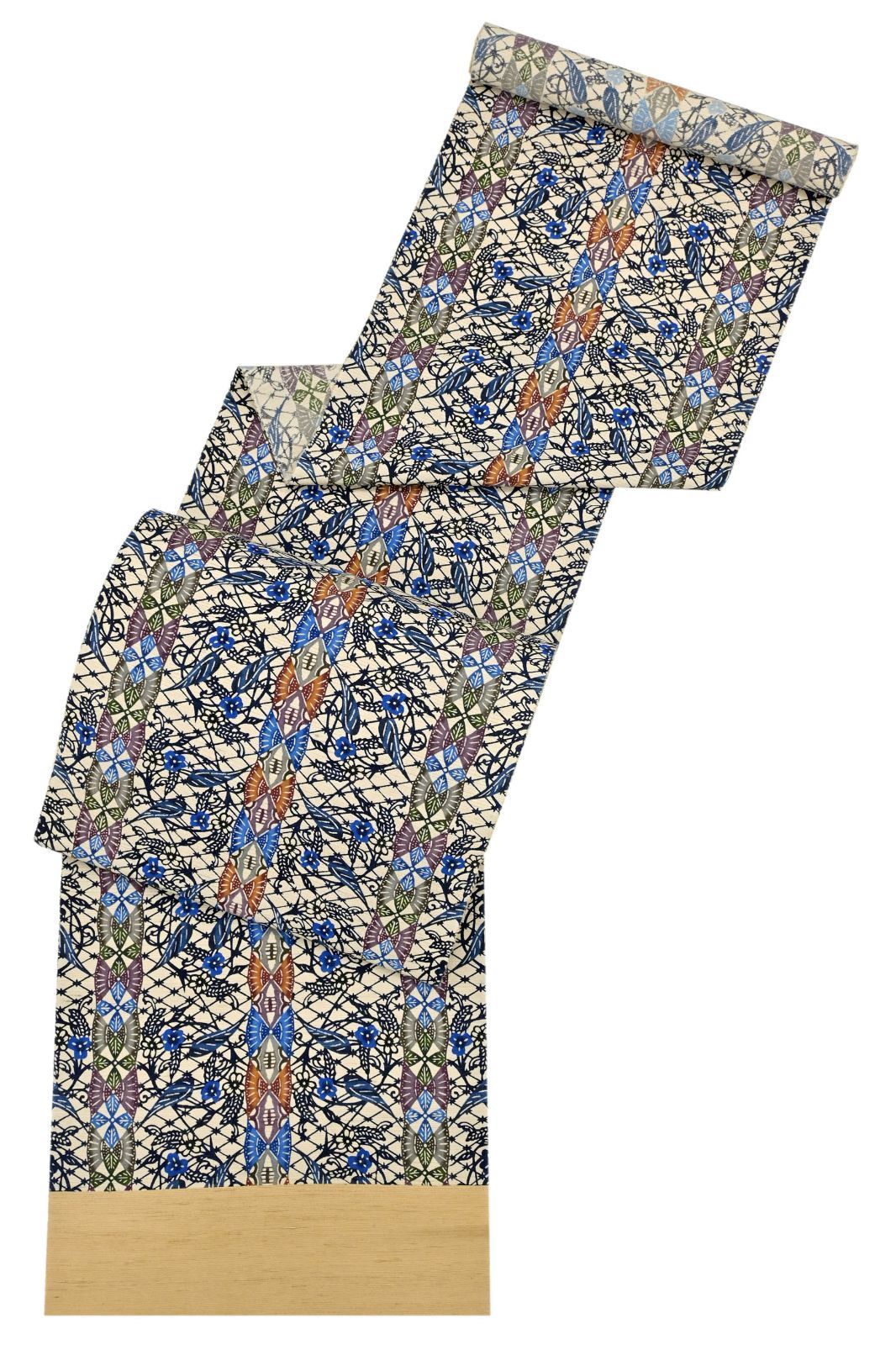 K.I 本場琉球紅型 人間国宝 玉那覇有公 九寸名古屋帯 人間国宝 玉那覇有公】 特選本場琉球紅型九寸名古屋帯 三越縮緬地 ≪御