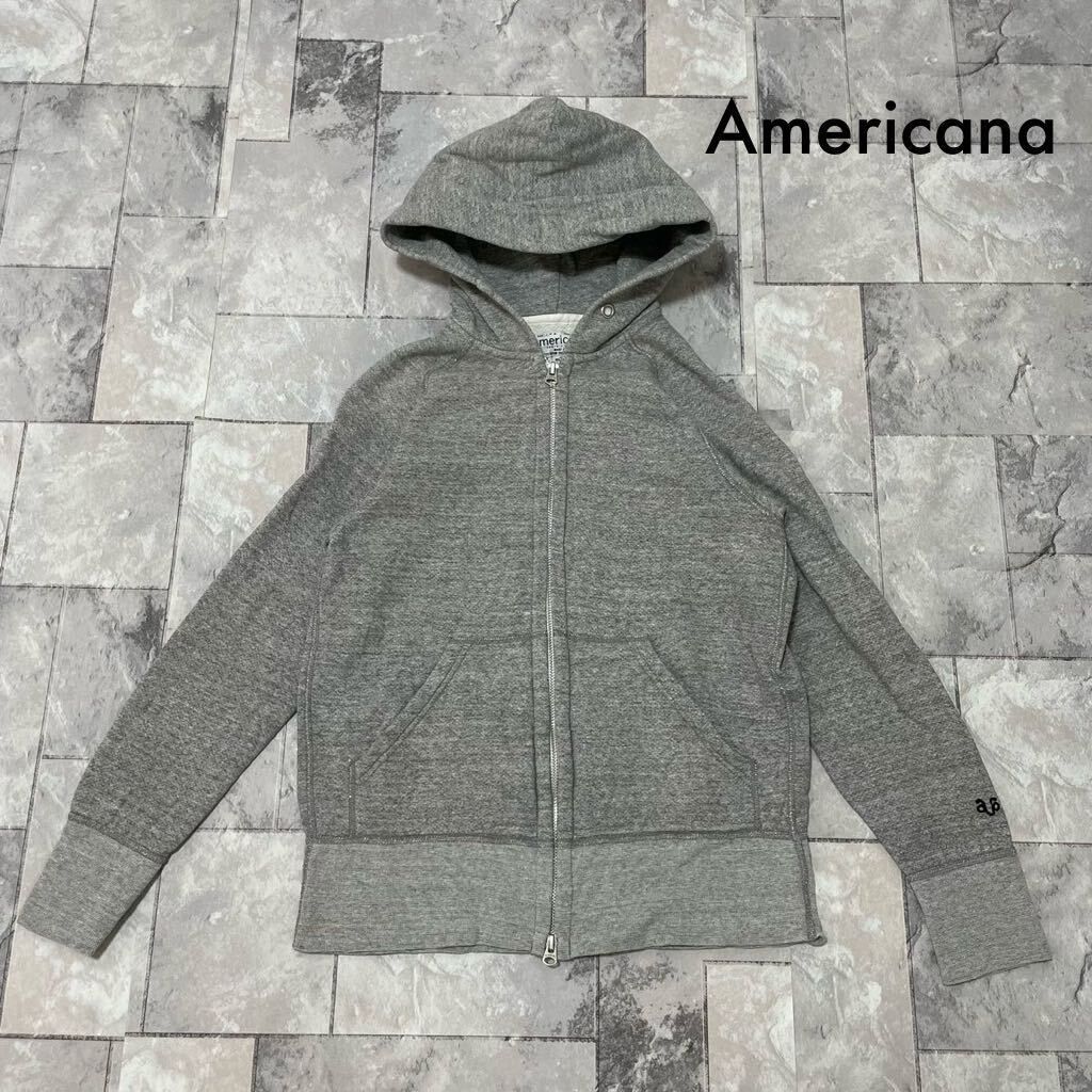 Americana アメリカーナ sweat hoodie スウェットパーカー ダブルジップ 刺繍ロゴ 裏起毛 日本製 グレー サイズS レディース  玉FL3677 - メルカリ