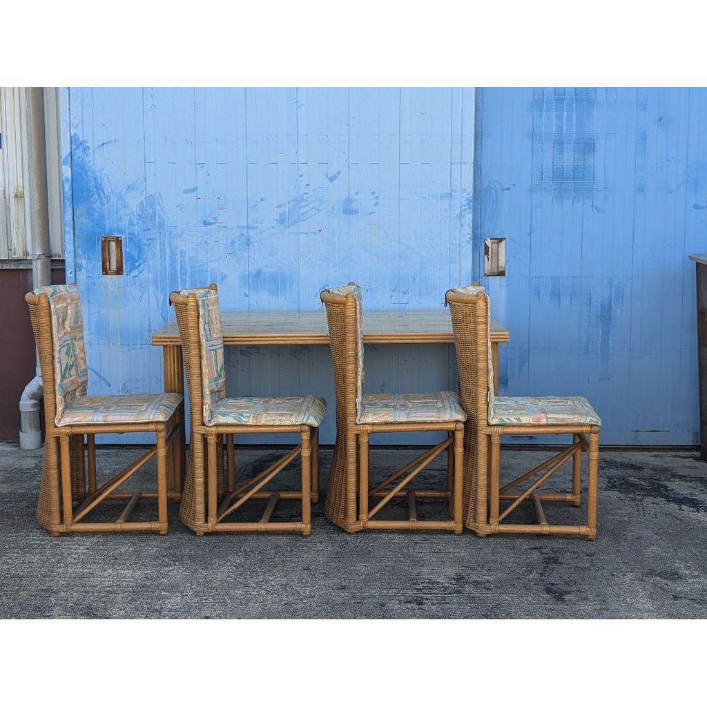 『美品』カサブランカ　ラタン　籐　アーム付き　クッション付き　チェア 日本製 ラタン リゾート カサブランカ ダイニングチェアセット 籐 SZ