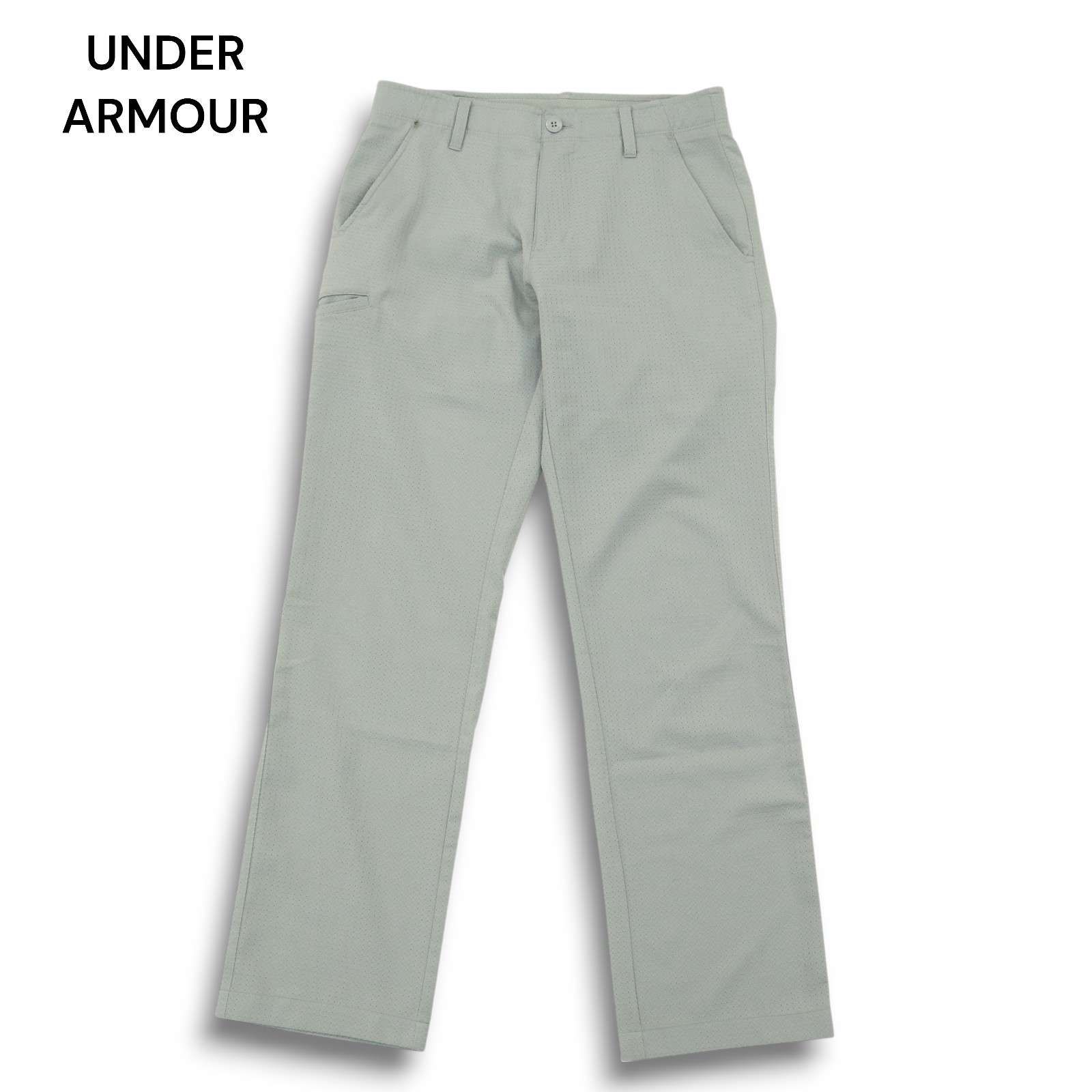 UNDER ARMOUR アンダーアーマー 春夏 ロゴ刺繍 チェック ストレート パンツ スラックス Sz.76 メンズ 灰 ゴルフ