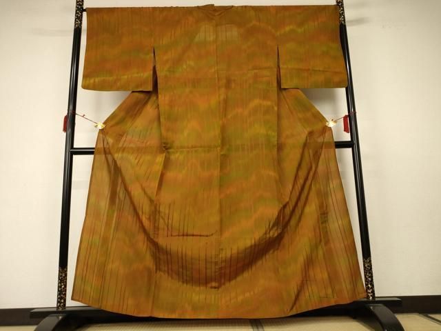 平和屋着物*夏物 小紋 紗 縞 正絹 AABC6917jd