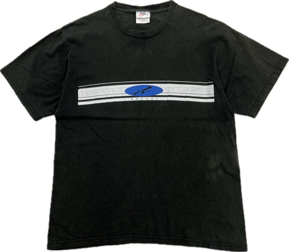 90s 00s INDEPENDENT Tシャツ 黒 FITS LIKE M 00s 90s ☆ NIKE ☆ アンドレ アガシ Tシャツ フェード ブラック
