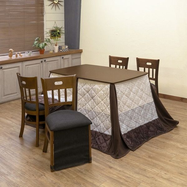 LINSY ダイニングコタツ 120×80 長方形 掛布団セット ダークブラウン