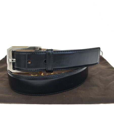 【中古】 グッチ GUCCI ベルト ブラック シルバー レザー メタル 保存袋付き 66ER221
