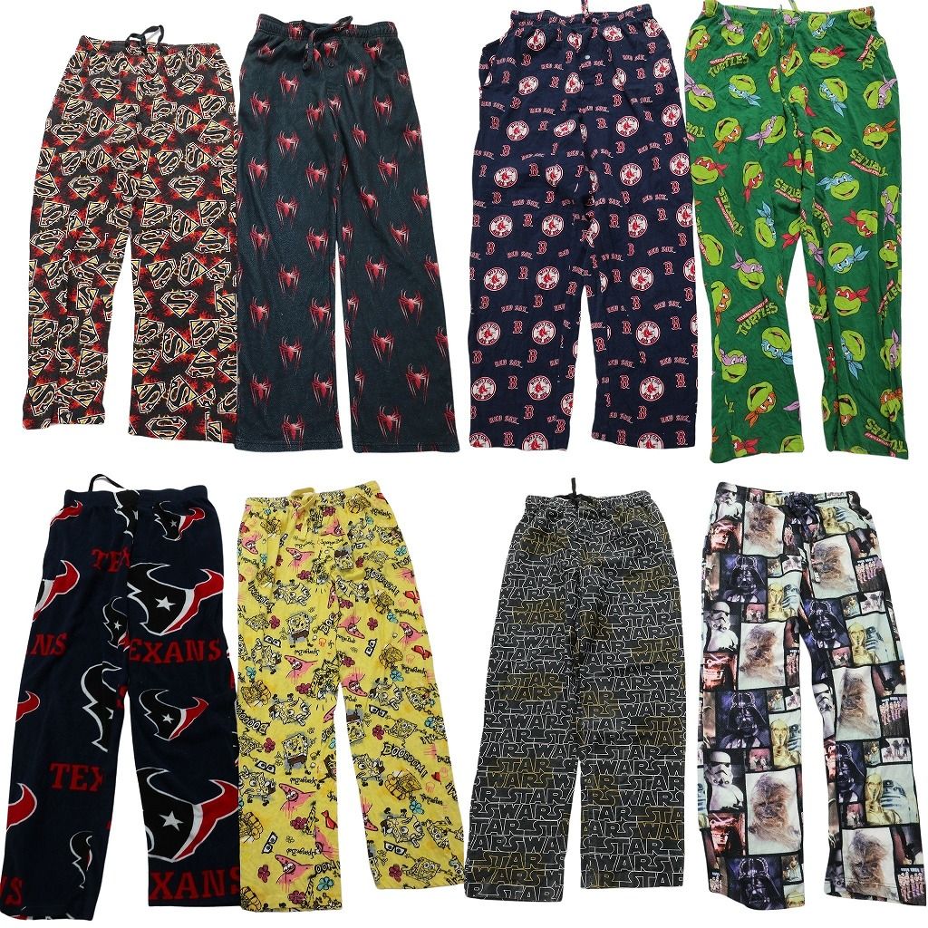 古着卸 まとめ売り パジャマパンツ 8枚セット (メンズ Ｍ ) スターウォーズ テキサンズ スポンジボブ タートルズ  中古 古着 MX8615