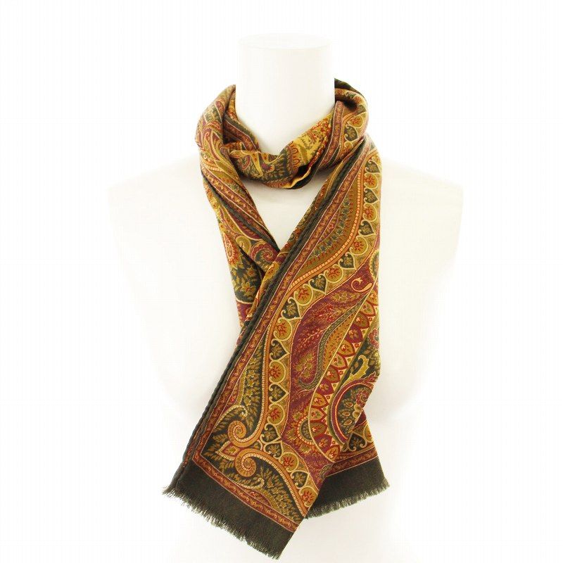 エトロ ETRO スカーフ ストール シルク混 総柄 ブラウン /MM - メルカリ