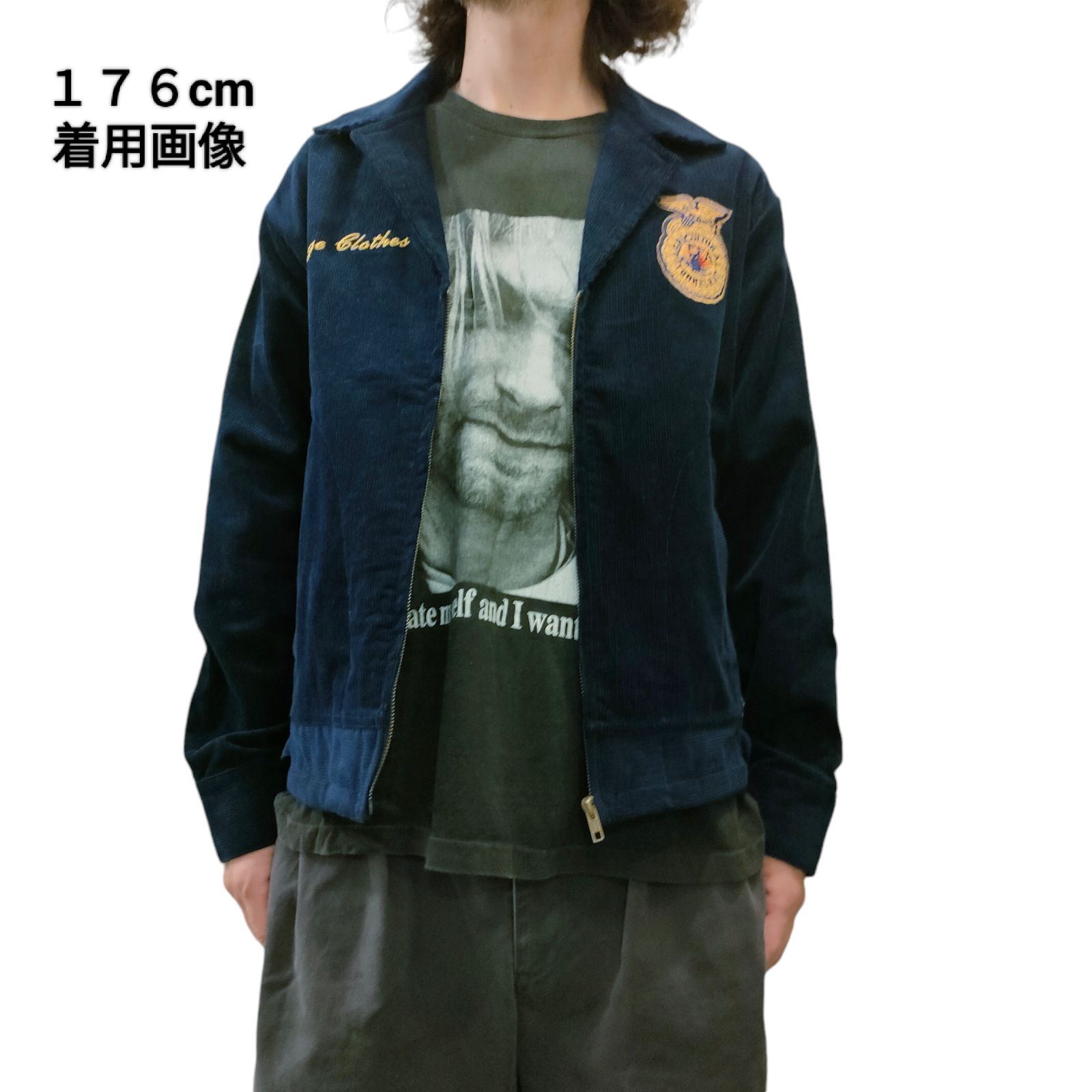 FFA ファーマーズジャケット ヴィンテージ 古着 アメカジ USA 短丈 古着 70s 「WISCONSIN」 豪華 チェーン 太畝 コーデュロイ FFA