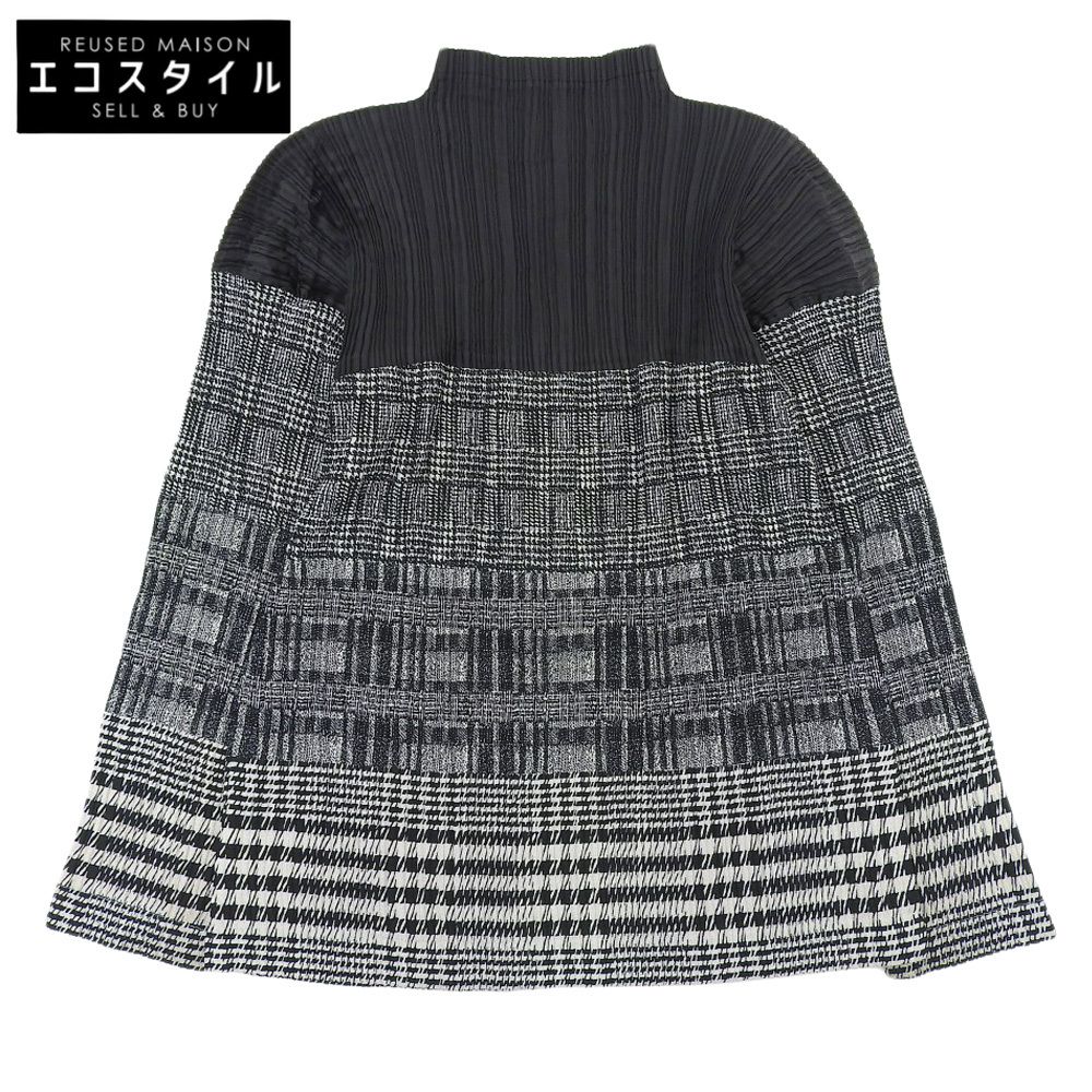ISSEY MIYAKE イッセイミヤケ ISSEY MIYAKE イッセイミヤケ ハウンドトゥース切り替え ハーフジッププリーツブラウス レディース ブラック×ホワイト M IM51-FJ966 M