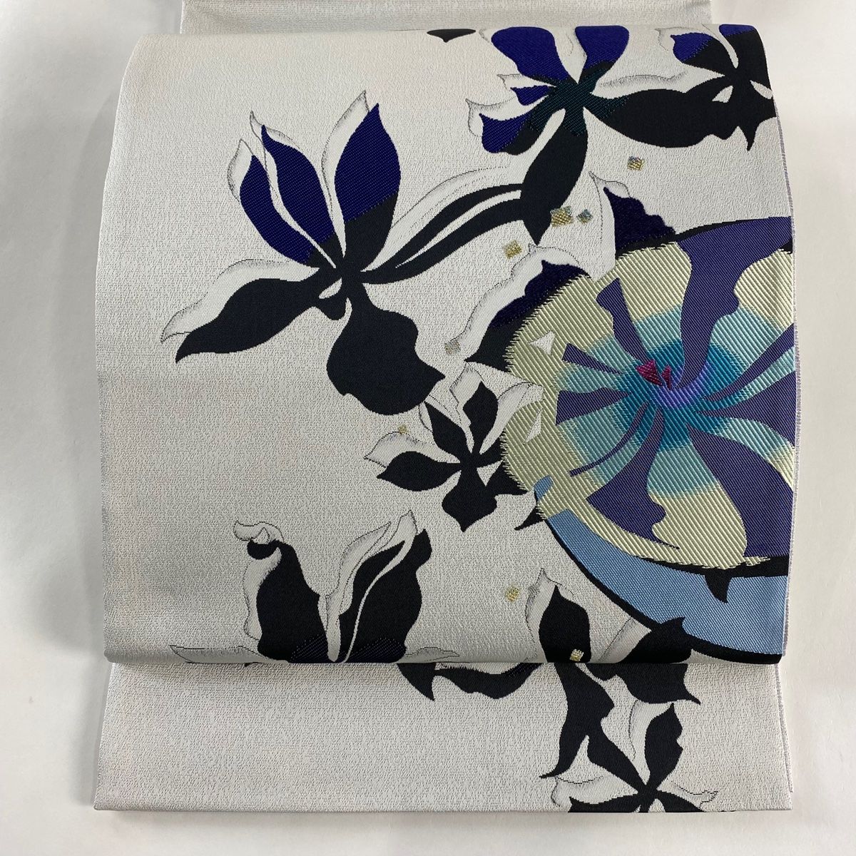 袋帯 美品 名品 落款 西陣織 蛭子義則 花柄 箔散らし柄 金銀糸
