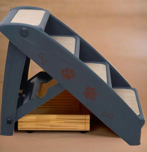 4 段折りたたみ式ペット階段 - ダークグレー 滑り止め 犬と猫の階段 ポータブルペットラダー ベッドやソファへの簡単なアクセスに