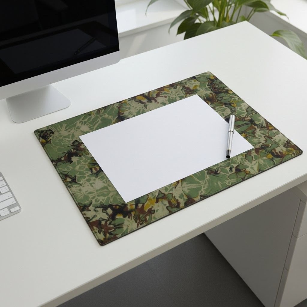 かばん屋さんの手作り 片面 レザー デスクマット34cm×46.5cm キーボード|マウス 用 迷彩カーキ