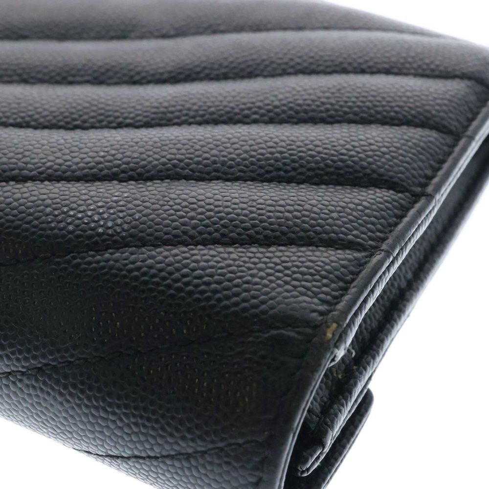 極美✨付属完備✨サンローラン 長財布 レザー Vステッチ キルティング 黒 SAINT LAURENT PARIS (サンローランパリ) Vステッチ ロゴ レザー