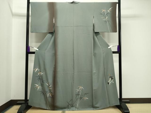 平和屋着物●訪問着　作家物　手描き　笹竹文　犬　金彩　さが美扱い　正絹　逸品　CAAX5742gh 平和屋着物○訪問着 作家物 手描き 笹竹文 犬 金彩 さが美扱い 正絹