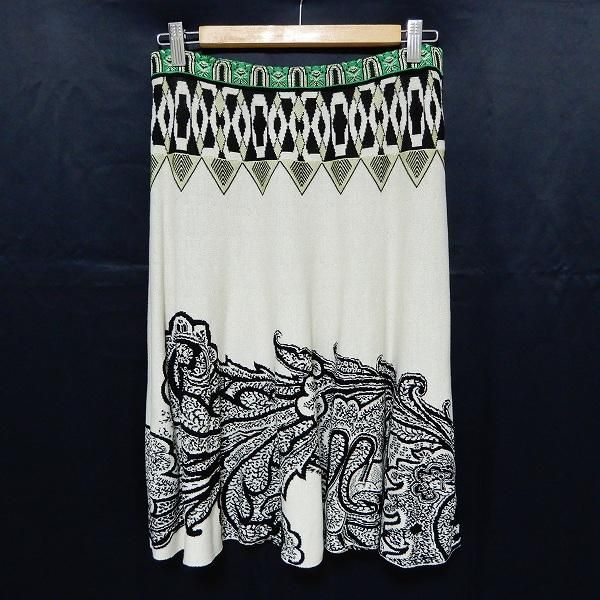 anc エトロ ETRO ニット スカート 44 白 黒 緑系 イタリア製