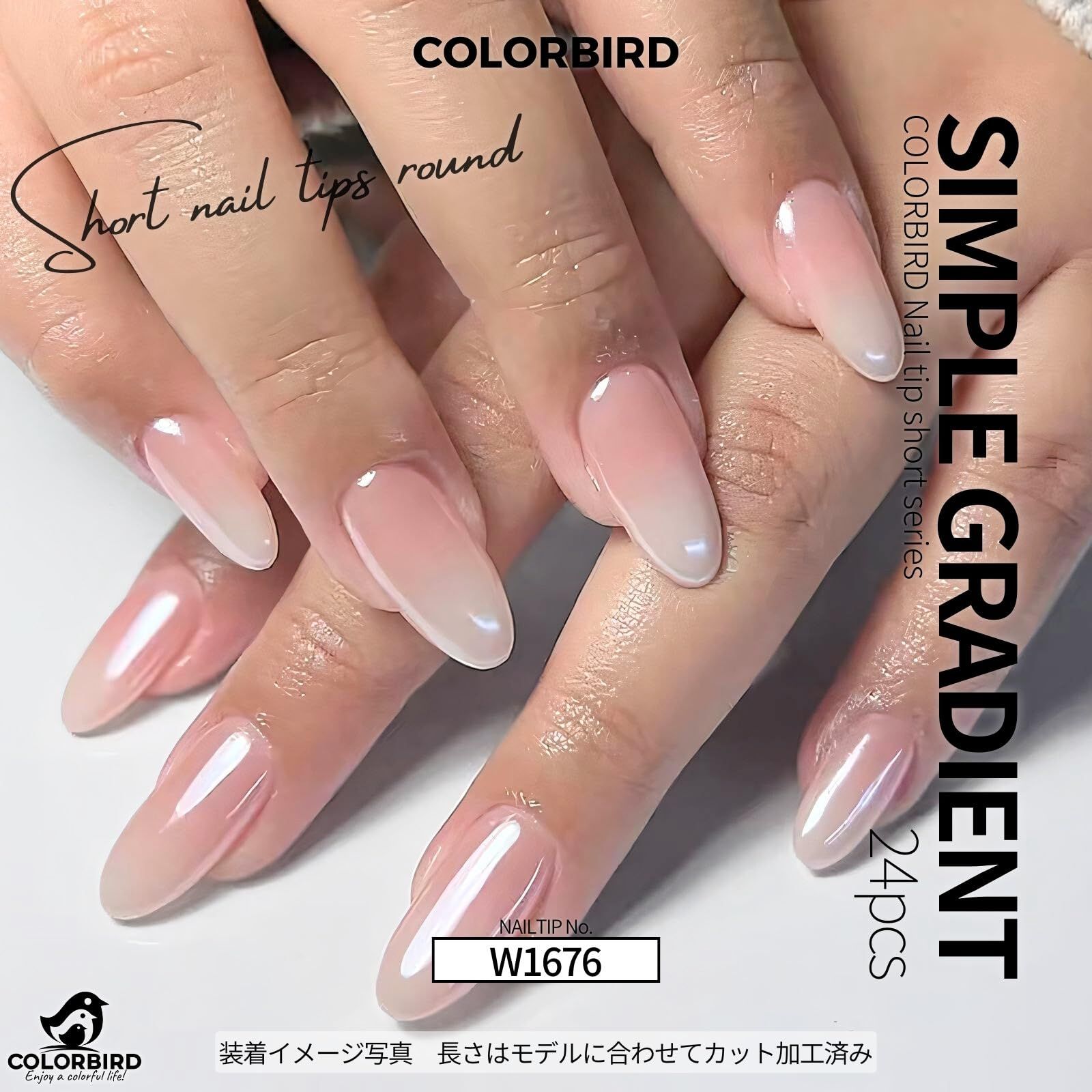 迅速発送】COLORBIRD ネイルチップ ショート 24枚 ピンク ネイル