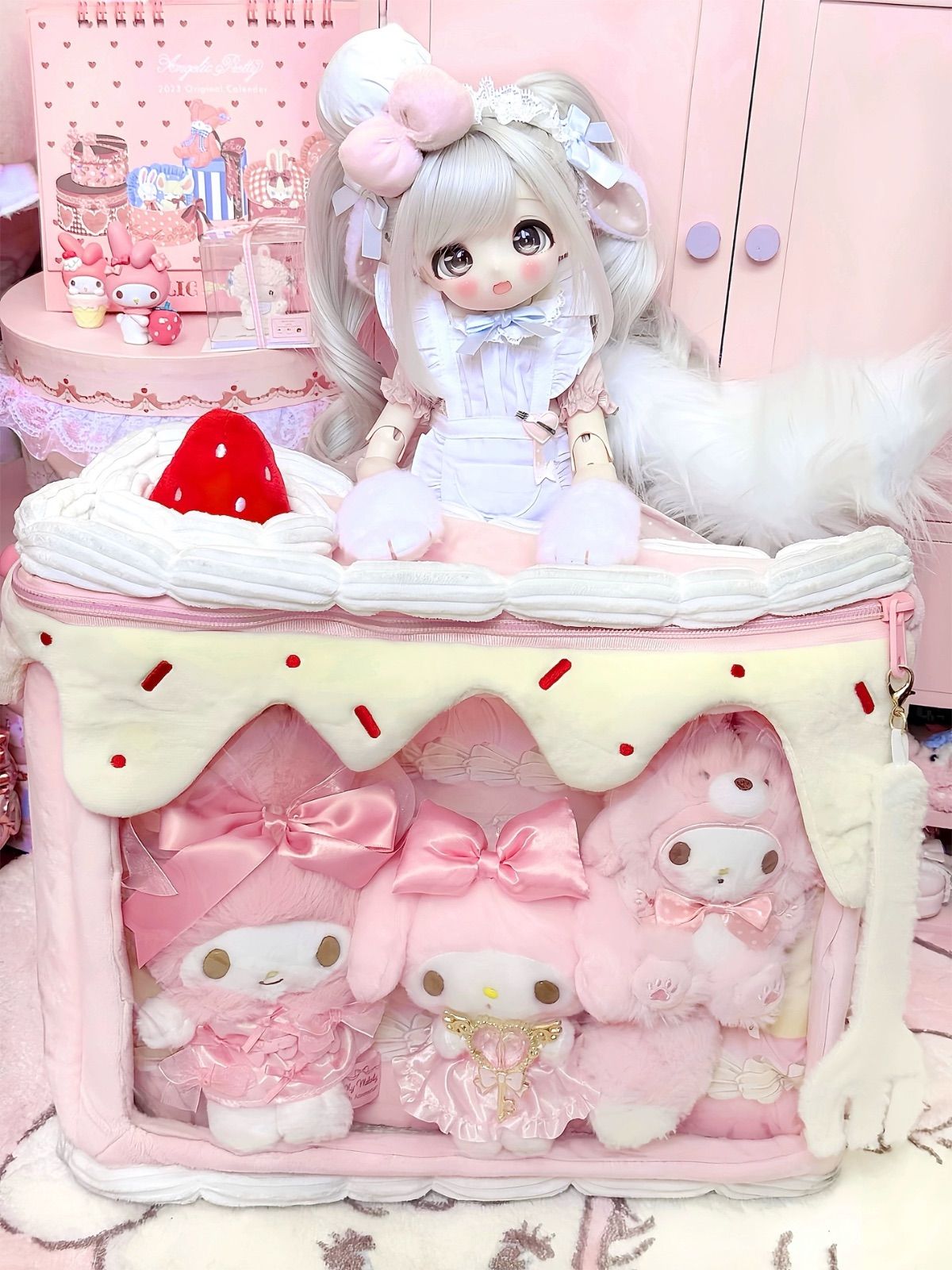 予約 いちごケーキ ドール外出バック 鞄 バック 痛バッグ ハンドバッグ手提げ両用 バッジ 透明 推し活 推し入れ
