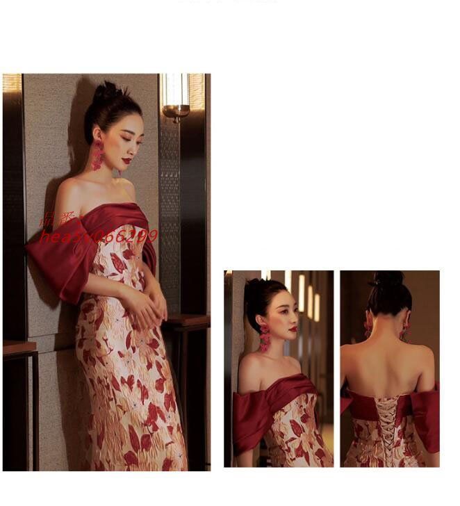  イブニングドレス ビスチェドレス オフショルダー 花柄 オシャレ マーメイドライン マーメイドドレス 二次会ドレス 結婚式ドレス ワインレッド ロングドレス hea 5 v 066299 その他 ブライダル小物