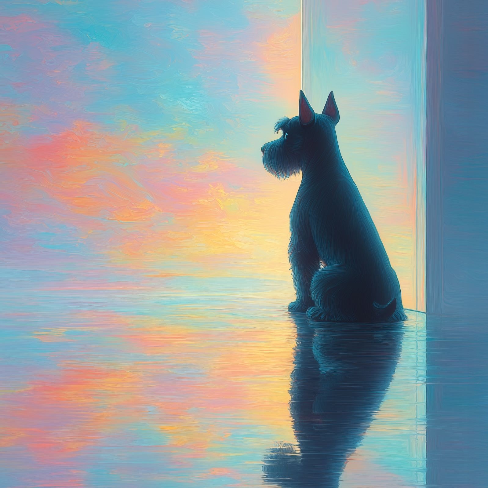 名入れOK リフレクション - シュナウザー犬 No.1 アートポスター ペットロス うちの子記念日 北欧 ナチュラル モダンインテリア