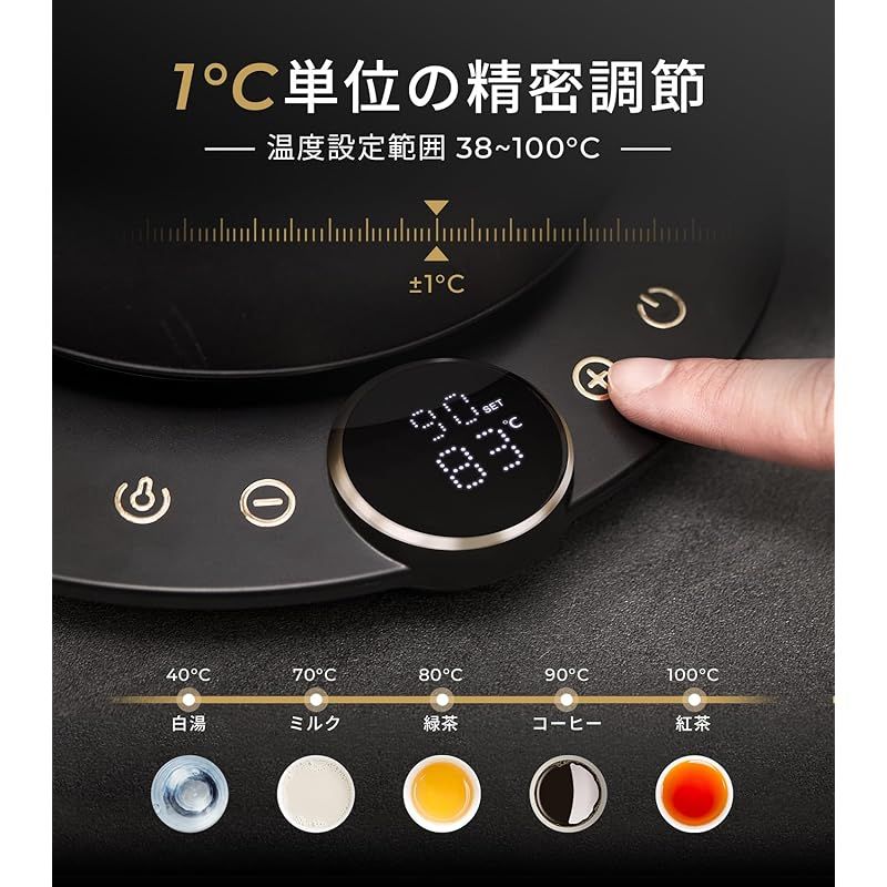 エペイオス Epeios 電気ケトル コーヒーケトル ケトル 電気 1°C単位の精密調節 ドリップケトル コーヒーポット 細口ドリップ LED表示パネル 電気ポット ドリップ ポット コンパクト0.9L 1040W 0