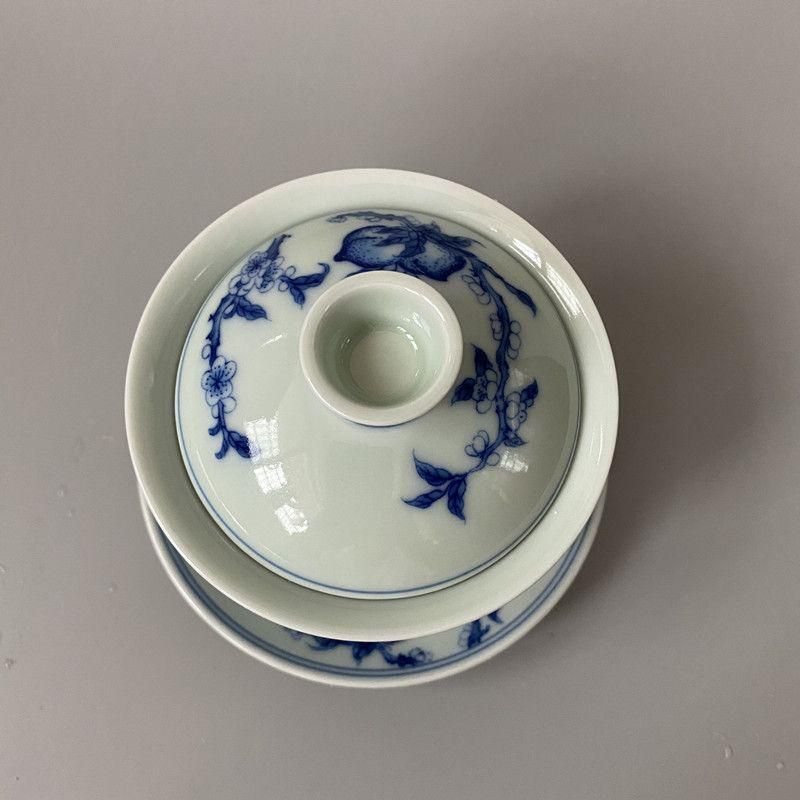 中国茶器 青花釉下寿桃三才蓋碗 茶器 茶碗 景徳鎮 未使用品 中国茶器 青花釉下寿桃三才蓋碗 茶器 茶碗 景徳鎮 未使用品