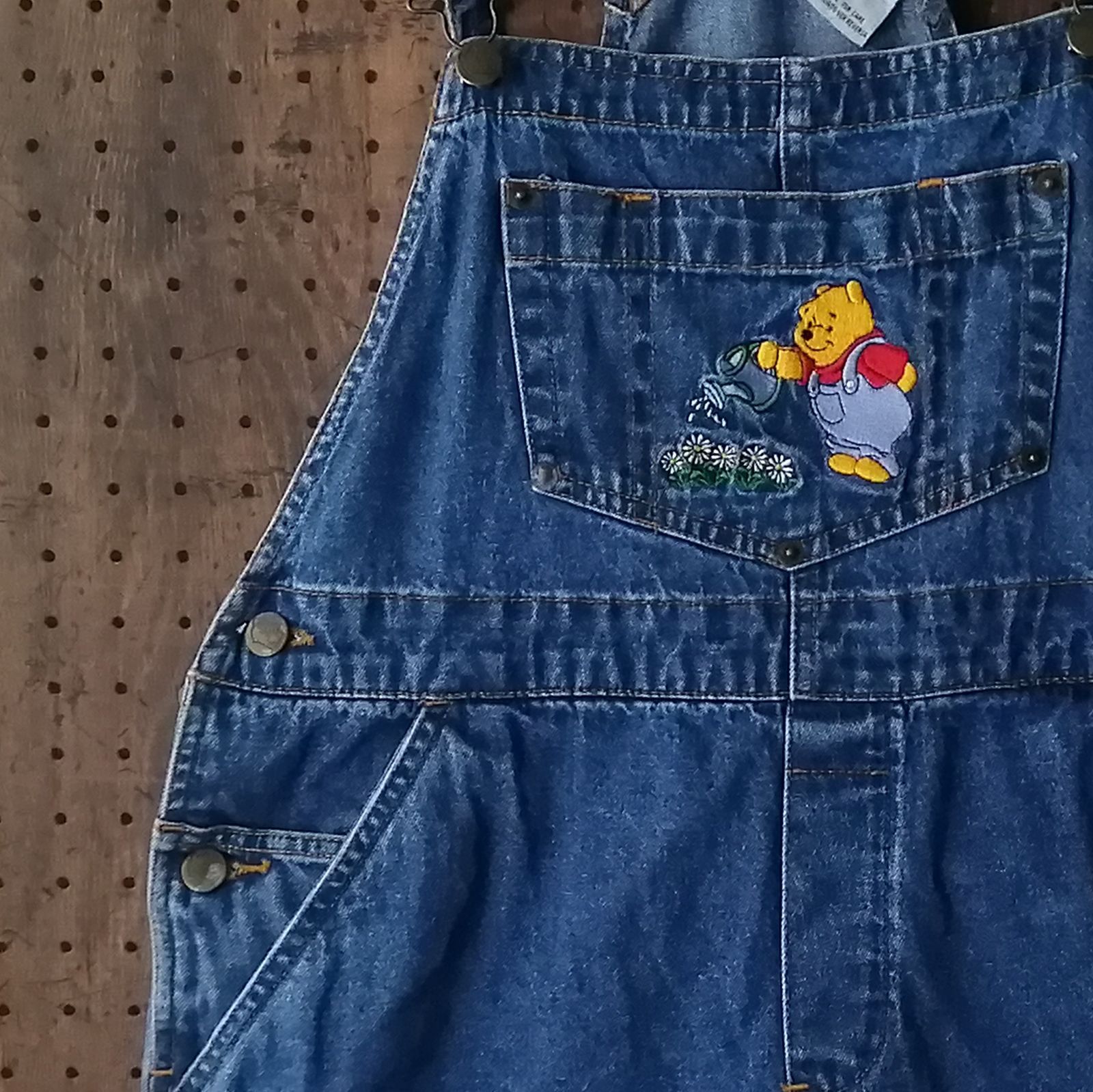 激レア◾️くまのプーさん 刺繍 オーバーオール 90's ビッグサイズ